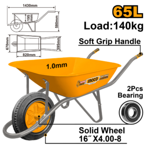 CARRINHO DE MAO INGCO 65L PNEU MACICO CAPAC 140KG CHAPA 1,00MM HHWB4010D - 934020 - HHWB4010D