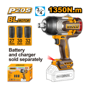 CHAVE DE IMPACTO A BATERIA INGCO 1350N.m20V CIWLI201351 ENCAIXE SEXT 3/4"(NÃO ACOMPANHA BATERIA) - 933168 - CIWLI201351