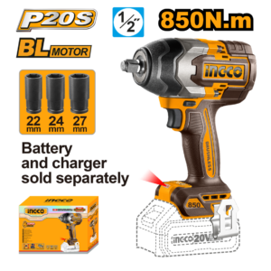 CHAVE DE IMPACTO A BATERIA INGCO 850N.m20V CIWLI20851 ENCAIXE SEXTAVADO 1/2"(NÃO ACOMPANHA BATERIA) - 931144 - CIWLI20851