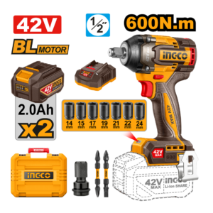 CHAVE DE IMPACTO INGCO ENC QUADRADO 1/2" 600N.m À ÍON-LÍTIO 42V C/2 BAT 2.0Ah CIWLI42602 - 934044 - CIWLI42602