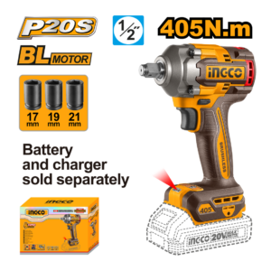 CHAVE DE IMPACTO INGCO ENC QUADRADO 1/2" 405N.m À ÍON-LÍTIO 42V CIWLI20451 (não acompanha bateria) - 934140 - CIWLI20451