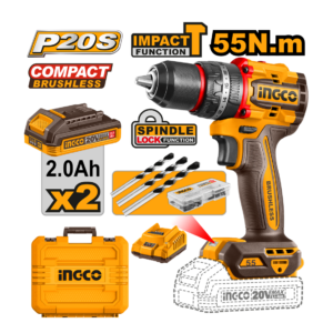 PARAFUSADEIRA INGCO 20V,1/2" COM IMPACTO 55N.m ION-LITIO CIDLI20558-9 com 2 baterias 2.0Ah - 931611 - CIDLI20558-9