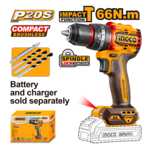 PARAFUSADEIRA INGCO 20V,1/2" COM IMPACTO 66N.m À BATERIA CIDLI206681 INGCO não acompanha bateria - 931266 - CIDLI206681