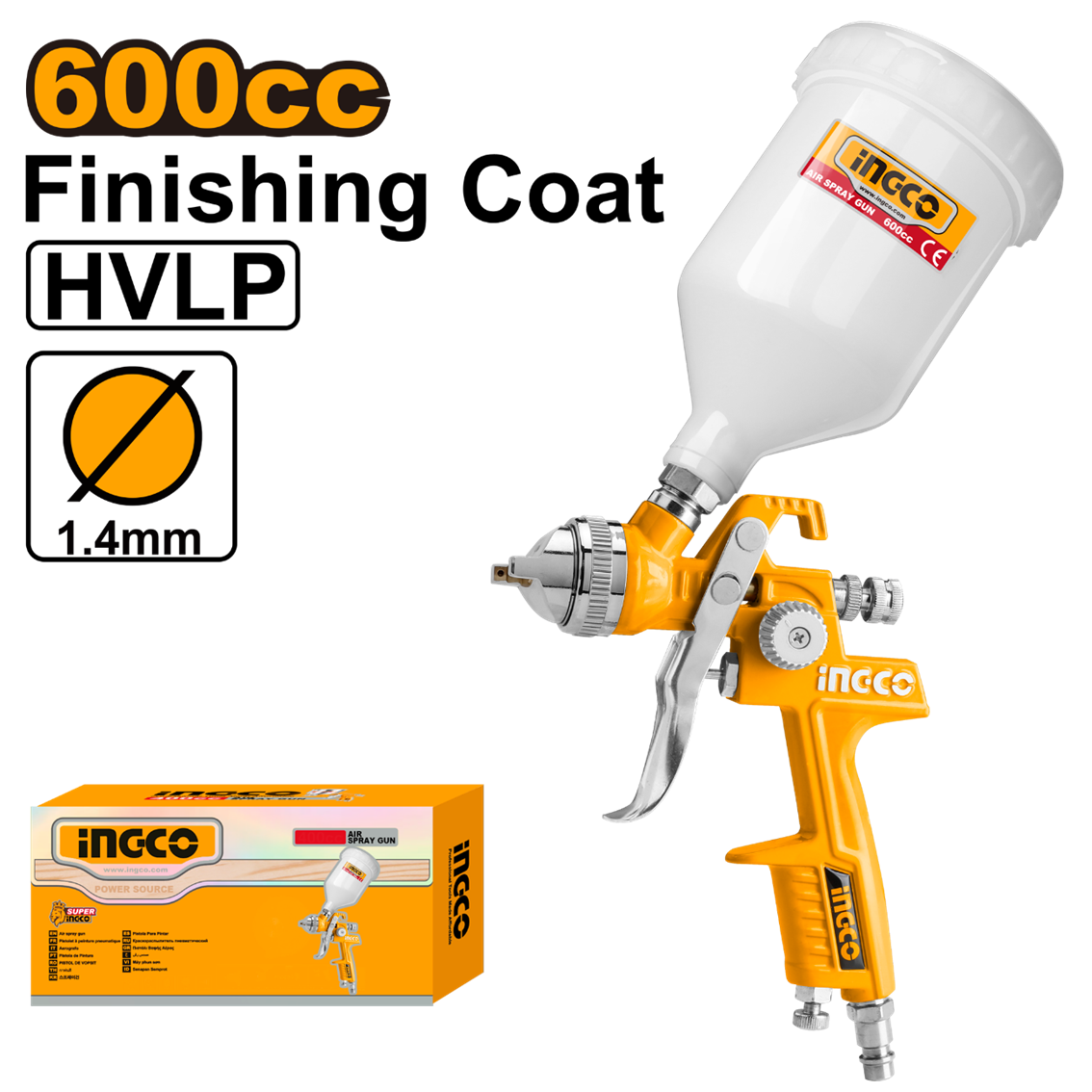 PISTOLA DE PINTURA GRAVITACIONAL 600CC ASG1061 INGCO - 929464 - ASG1061