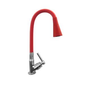 TORNEIRA GOOD COZINHA DE BANCADA GD-4400V FLEXIVEL ABS 1/4 CONE SLIM CROMADA/VERMELHA - 927286 - GD-4400V