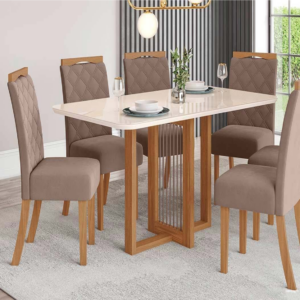 MESA HENN NATALI 1600 SC133-128 C/6 CADEIRAS BELLA/MARROM AMENDOA S25-510 (5 VOL) - 933299 - SC133-128 HENN
