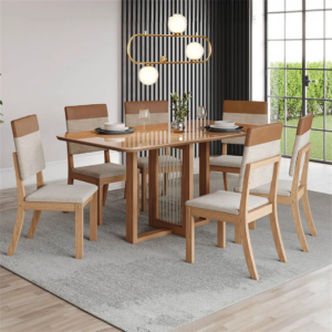 MESA HENN NATALI 1600 SC71-127 C/6 CADEIRAS MILLA NATURE/MARROM AMENDOA (5 VOL.) - 925724 - SC71-127 HENN