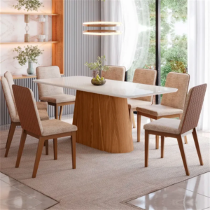 MESA HENN VALINE 2.000 SC142-127 NATURE/OFF COM 8 CADEIRAS IVY CORANO CARAMELO/CREME  S36-535 - 934778 - SC142-127/ S36-535 HENN