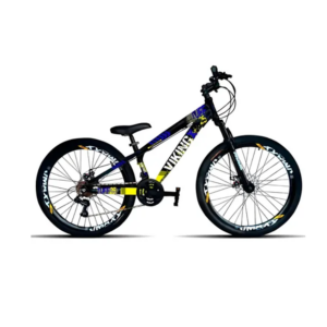 BICICLETA ARO 26 MASC VIKING TUF25 7V COROA UNICA FREIO MEC QUADRO AZUL/PRETO/AMRELO C/PNEU PRETO - 933295 - 9525