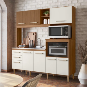 COZINHA COMPACTA NICIOLI KIT PIATA IPE/OFF WHITE RIPADO 3D - 931855 - 18325.316.1