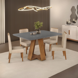 MESA DJ CELESTE 1200 FREIJO/CINZA URBANO C/04 CADEIRAS TALIA FREIJO/VELUDO LUNAR - 930050