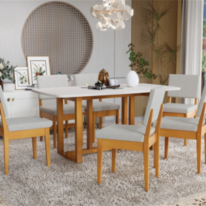 MESA MENEGHETTI FILADELFIA 1,70X0,90 OVAL CEREJEIRA/NEVASKA C/6 CAD MIAMI CARAMELO LINHO PALHA A40 - 932299