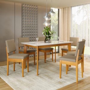 MESA MENEGHETTI SIERA 1,60X0,90 VIDRO CEREJEIDA/NEVASKA C/6 CAD MIAMI LINHO A46 FOCUS - 934572
