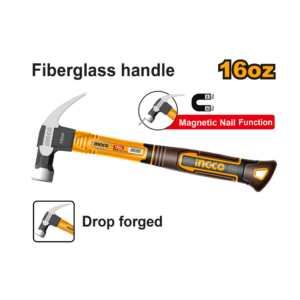 MARTELO UNHA MAGNÉTICO COM CABEÇA EM AÇO FORJADO CABO DE FIBRA 29MM 450G HCH81016 INGCO - 929664 - HCH81016